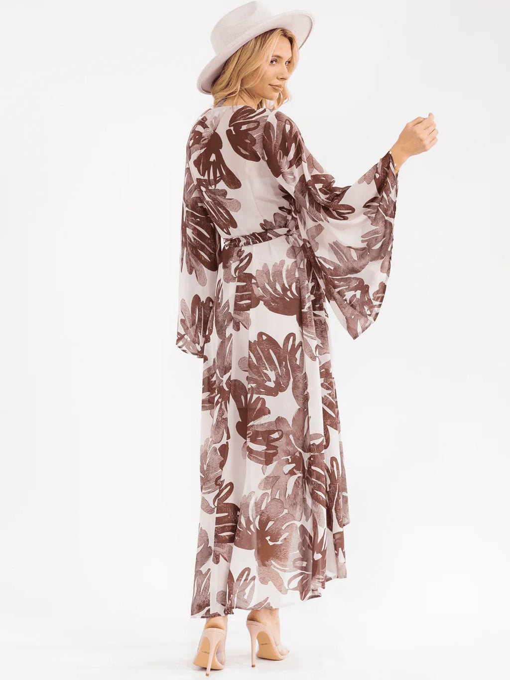 Floral Bell-Sleeve High-Low Wrap Maxi Dress