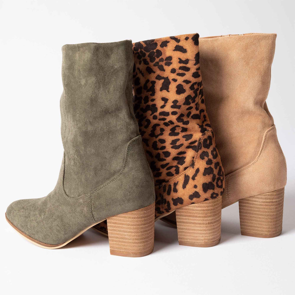 Corkys Wicked Block Heel Dress Booties Faux Suede Comfortable Women Shoes