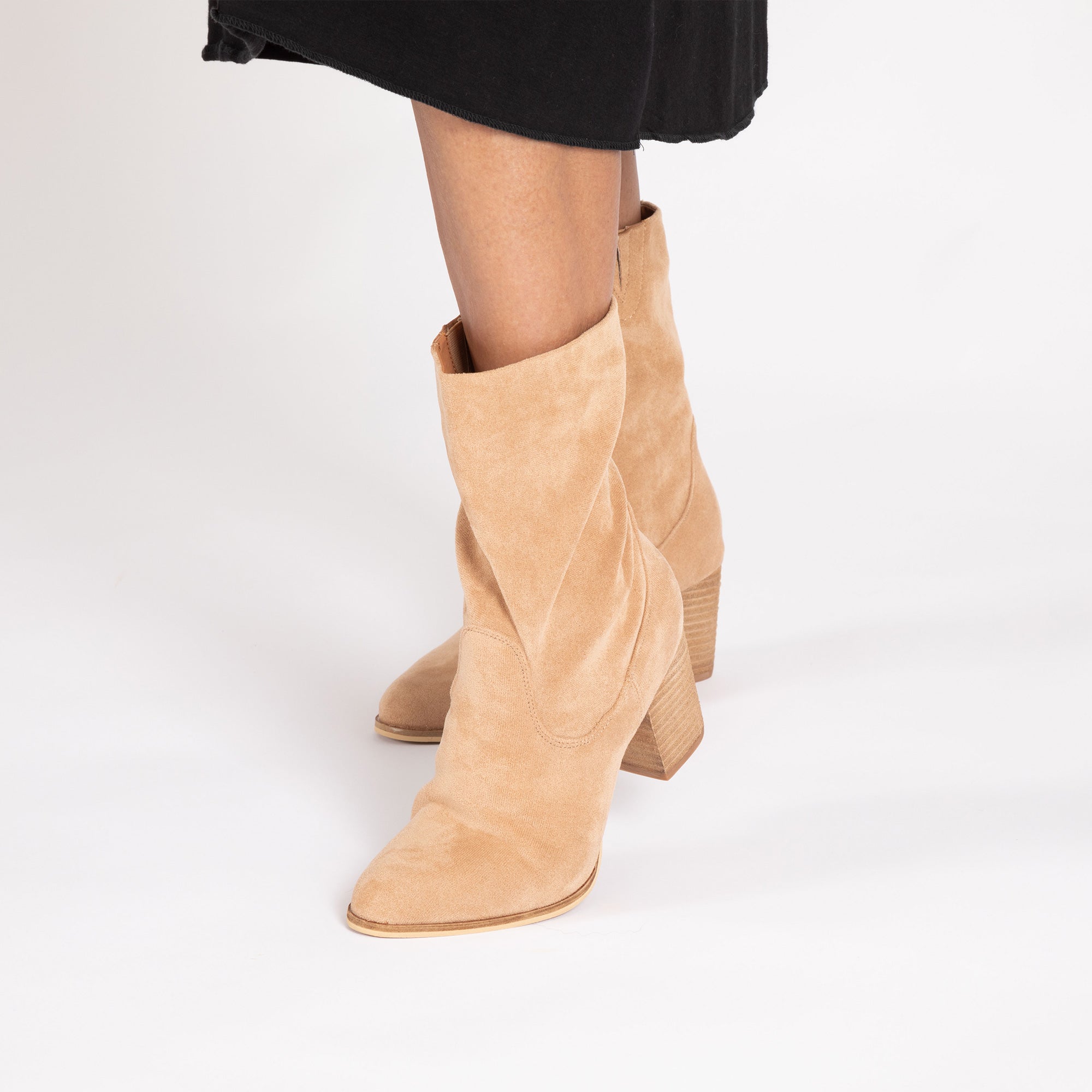 Corkys Wicked Block Heel Dress Booties Faux Suede Comfortable Women Shoes