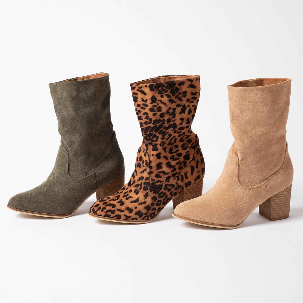 Corkys Wicked Block Heel Dress Booties Faux Suede Comfortable Women Shoes