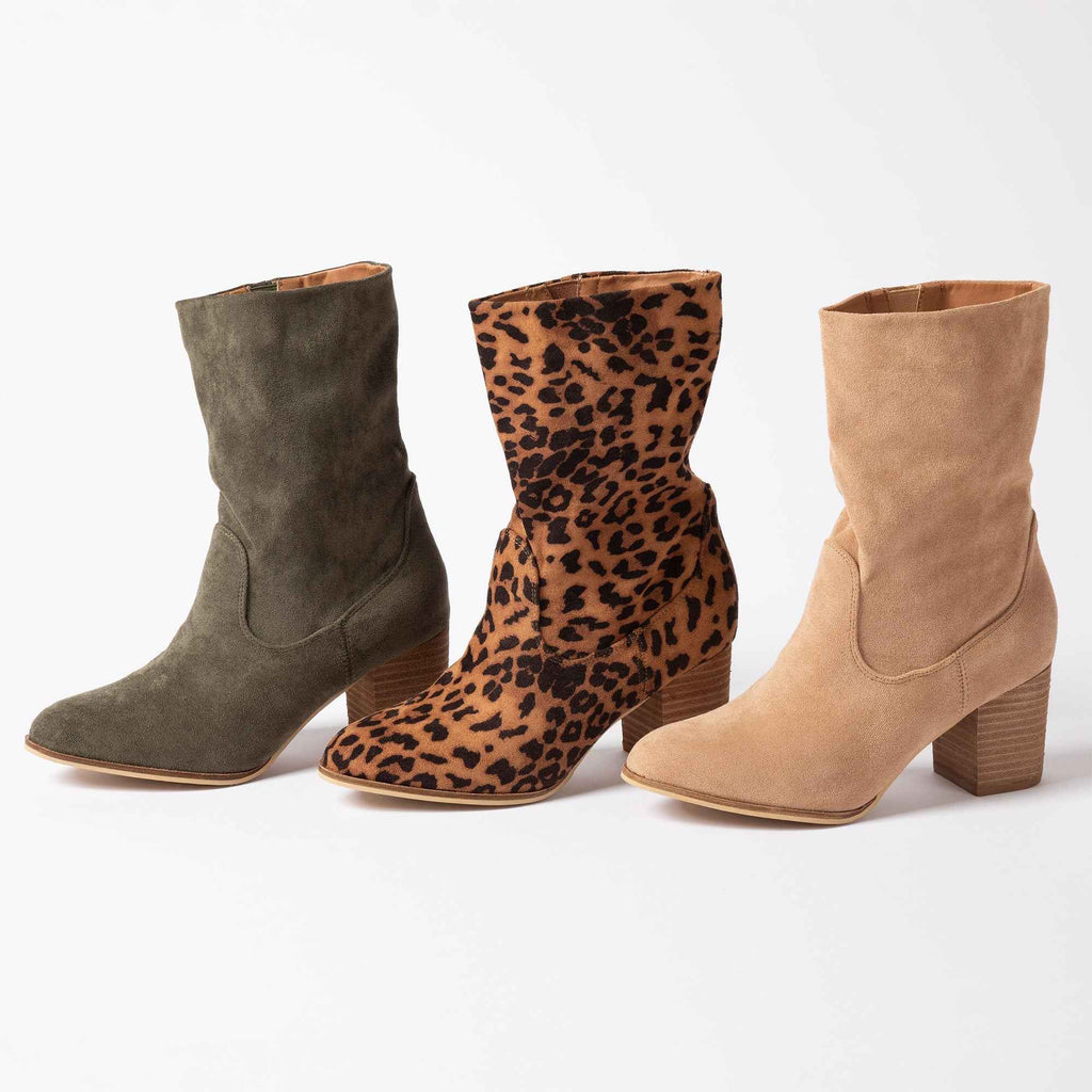 Corkys Wicked Block Heel Dress Booties Faux Suede Comfortable Women Shoes