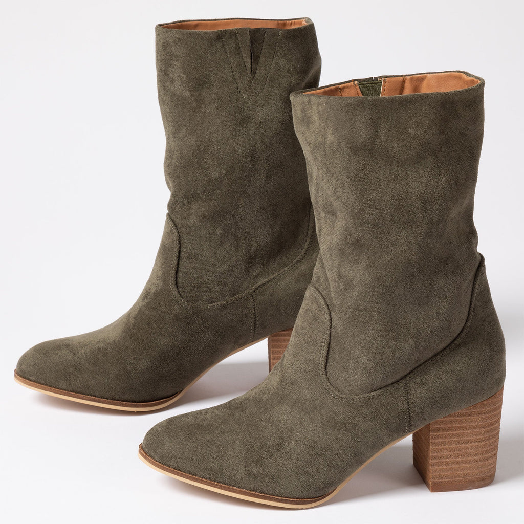 Corkys Wicked Block Heel Dress Booties Faux Suede Comfortable Women Shoes