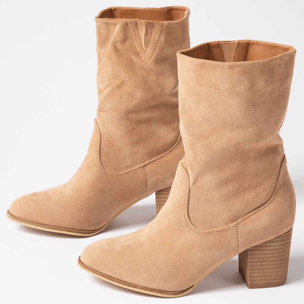 Corkys Wicked Block Heel Dress Booties Faux Suede Comfortable Women Shoes