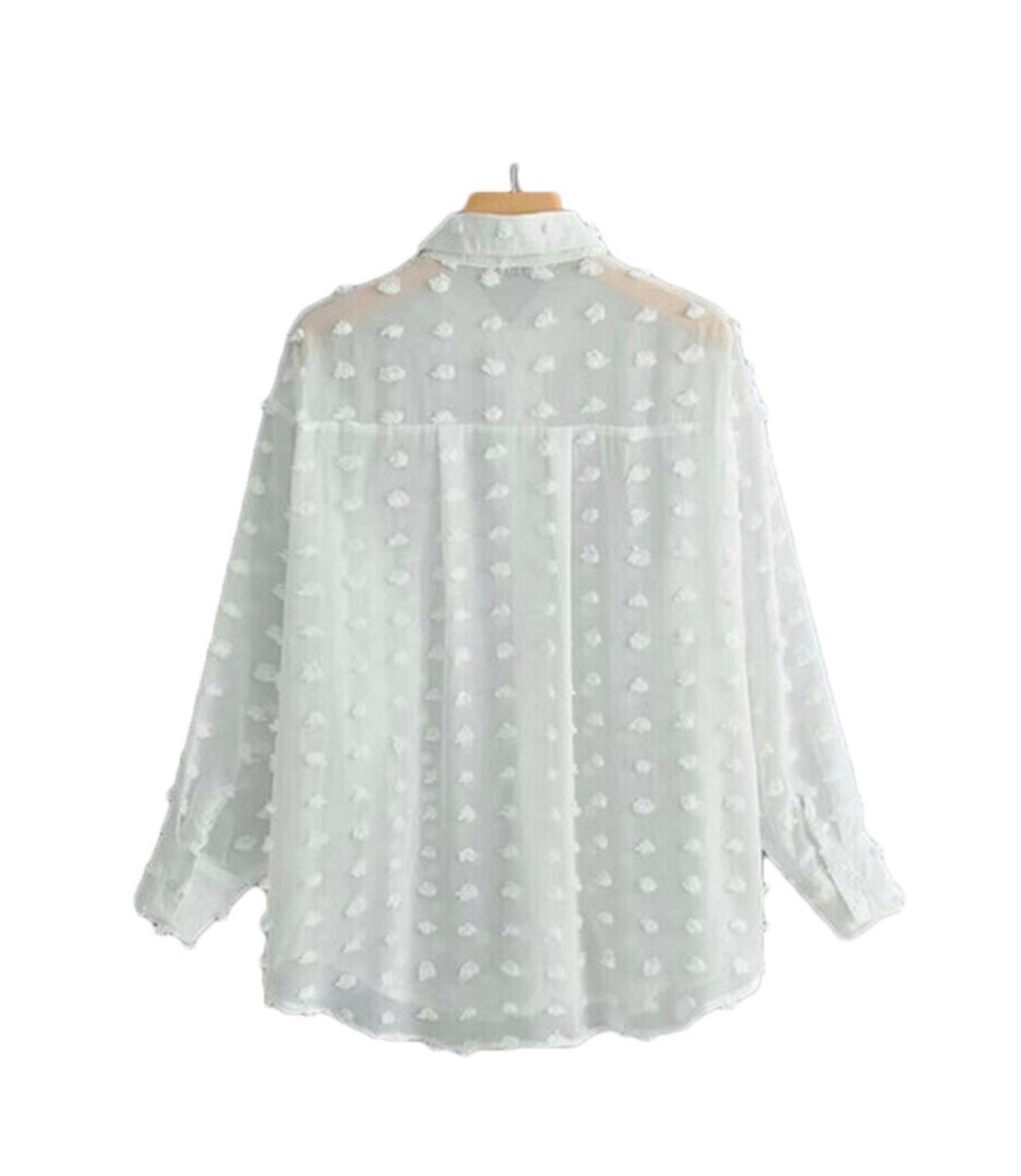 Vine & Love White Sheer Pom Pom Blouse - Balloon Sleeves