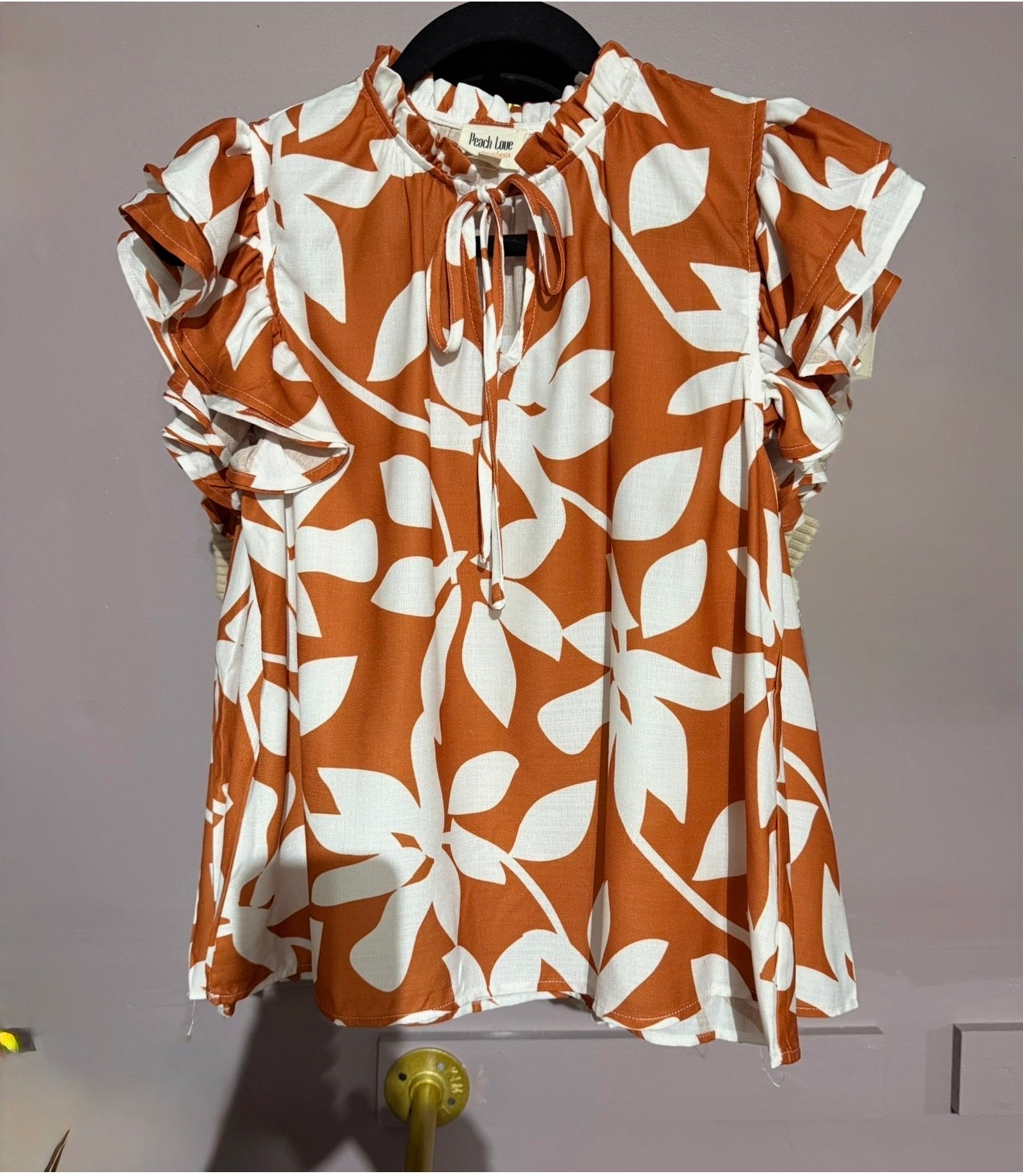 Peach Love White & Burnt Orange Ruffle-Sleeve Blouse