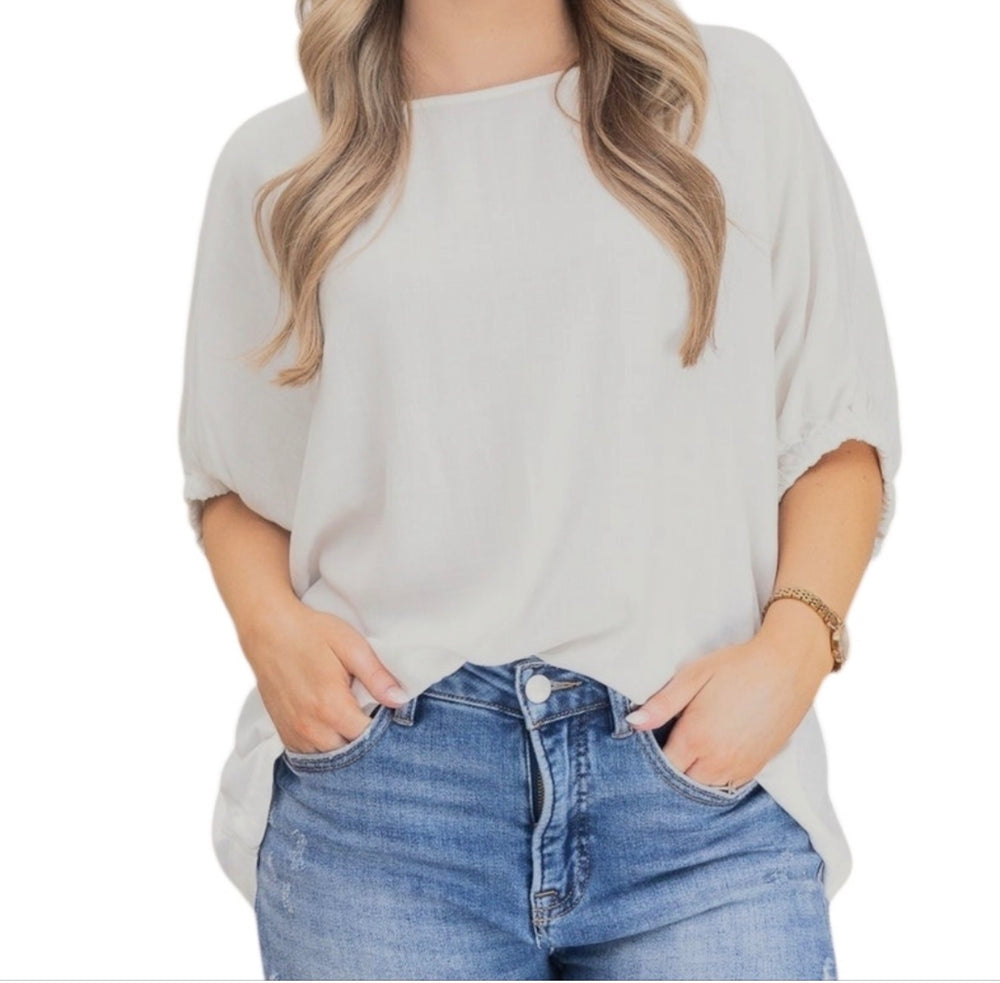 Zenana Boat-Neck Dolman Top – Ruched Sleeve