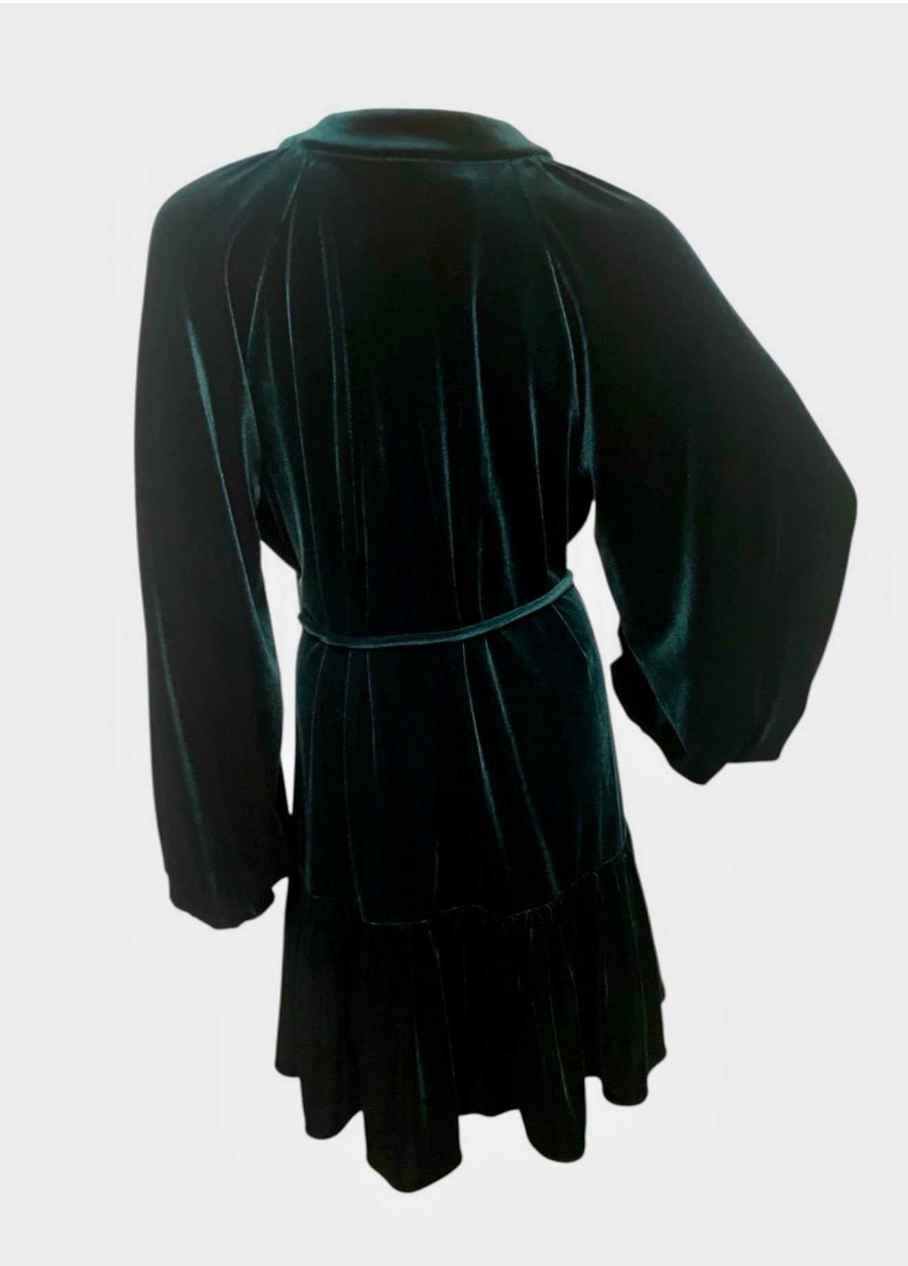 Alex Marie V-Neck Dark Green Velvet Long Sleeve Button Front Dress Chic Holiday Party