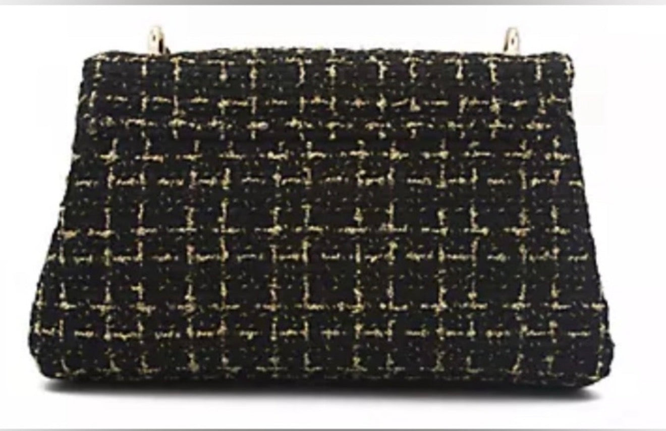 Badgley Mischka Tweed Small Messenger Bag | Gold Hardware & Pearl Chain