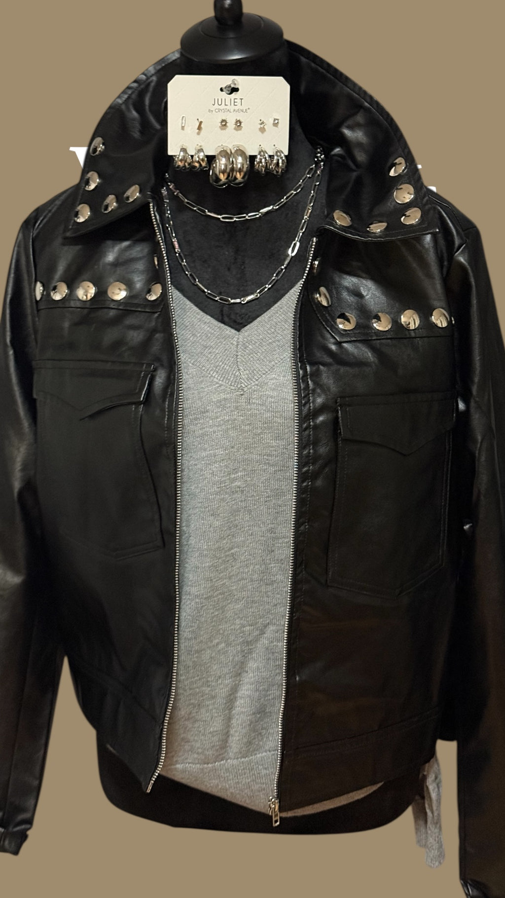 Andre by Unit Studded Vegan Leather Jacket - Black Faux Leather Moto Jacket