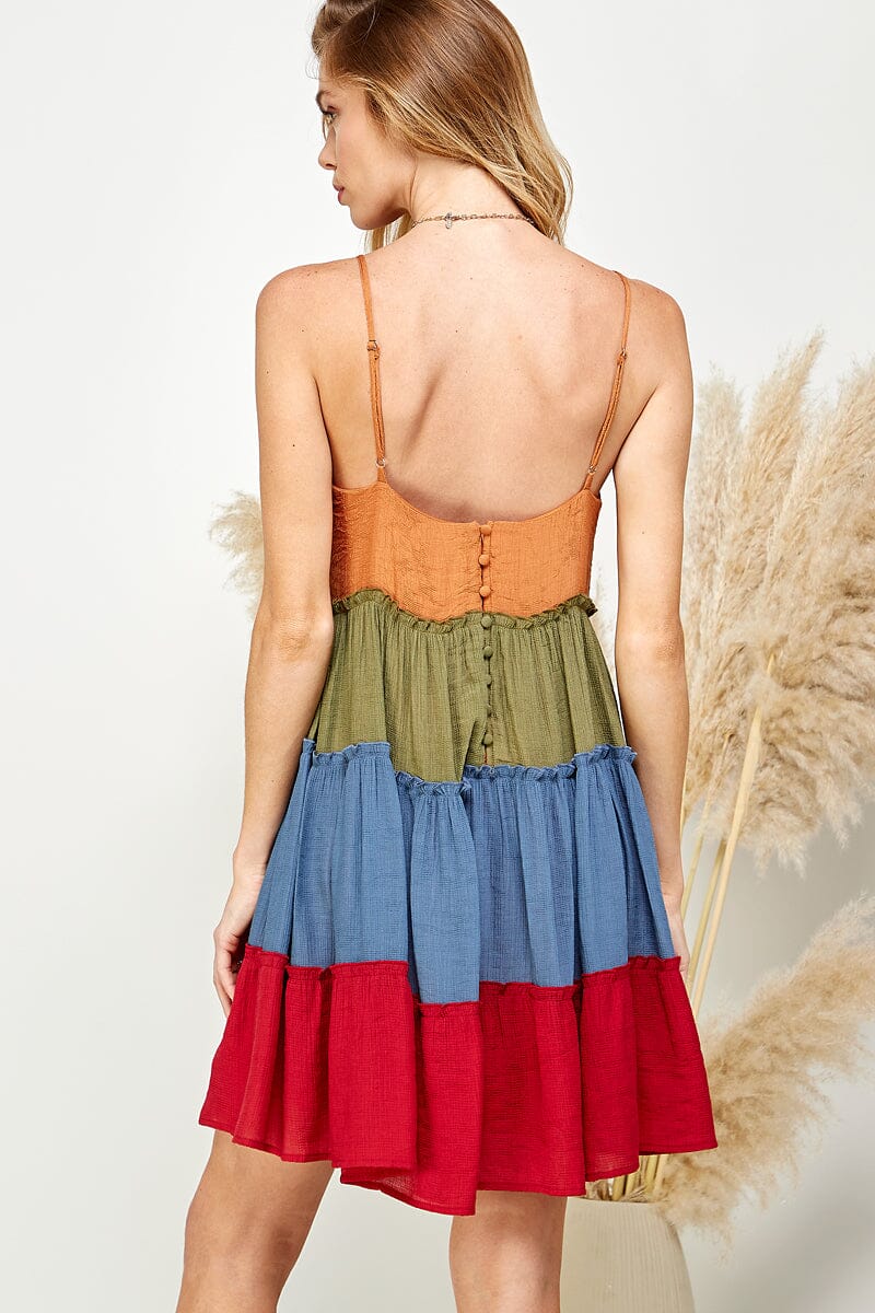 Women's Tiered Colorblock Mini Dress | Sleeveless V-Neck
