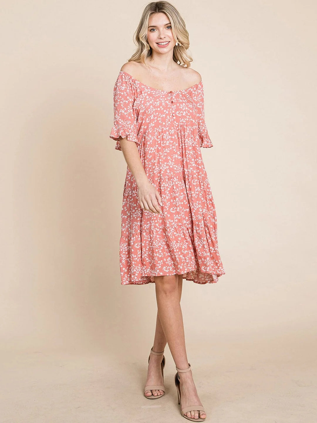 Floral Tunic Mini Dress with Button Front & Pockets