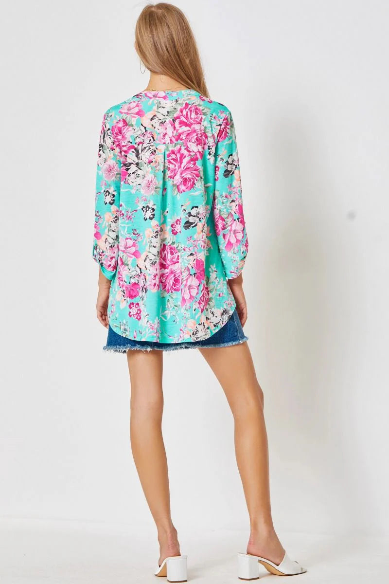 Dear Scarlett Lizzy 3/4 Sleeve Split-Neck Top