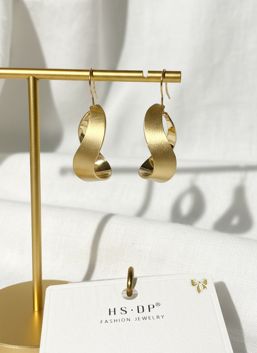 Brushed Gold Twisted Drop Earrings