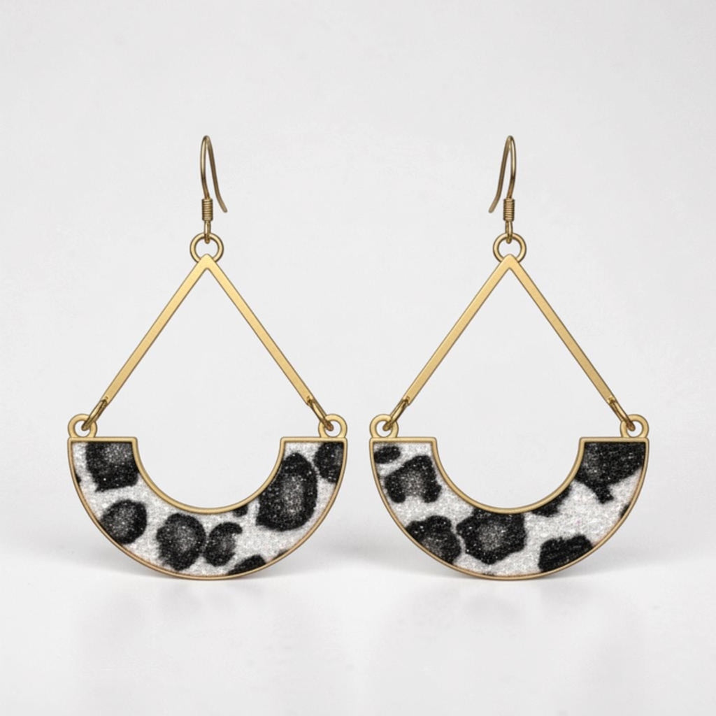 Gold Geometric Leopard Print Drop Earrings
