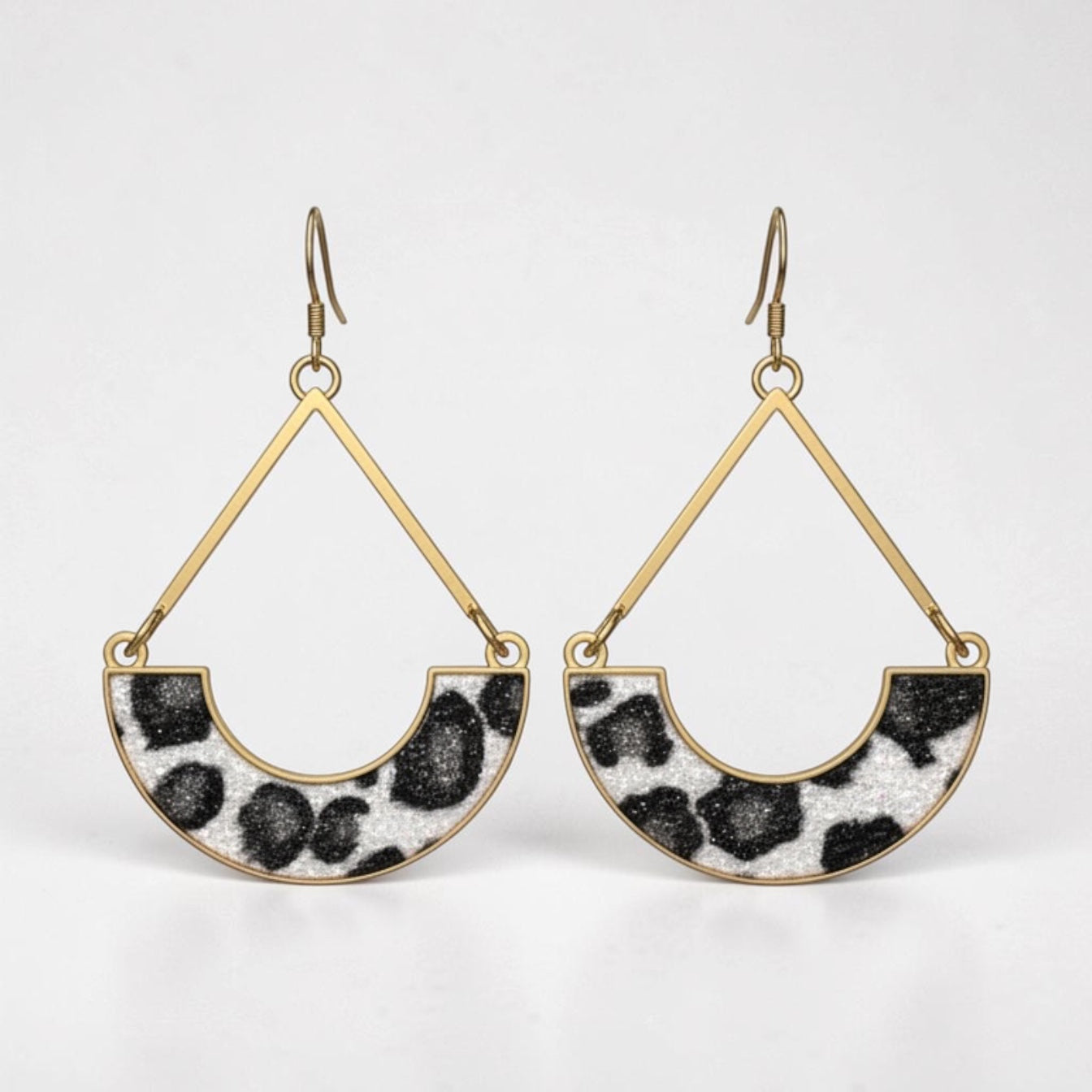 Gold Geometric Leopard Print Drop Earrings