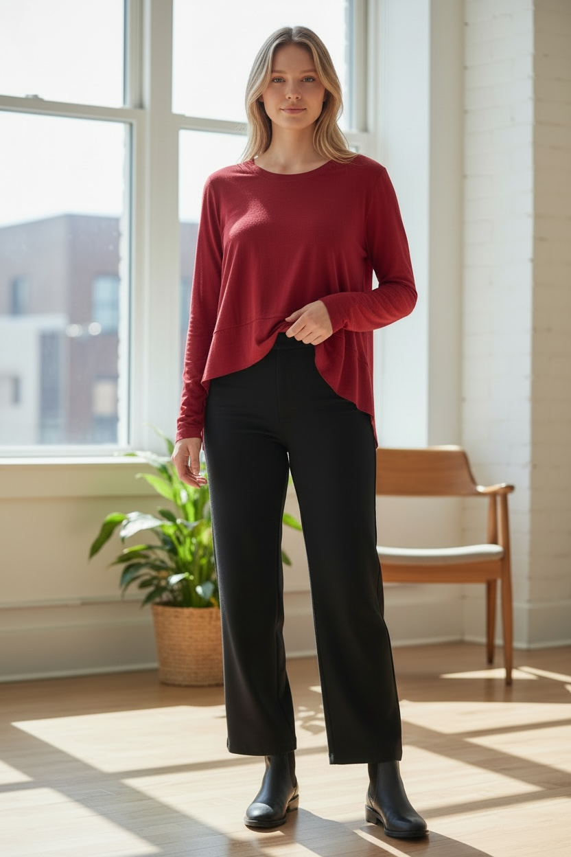 Shark Bite Side Slit Long Sleeve Top - Relaxed Fit Tee
