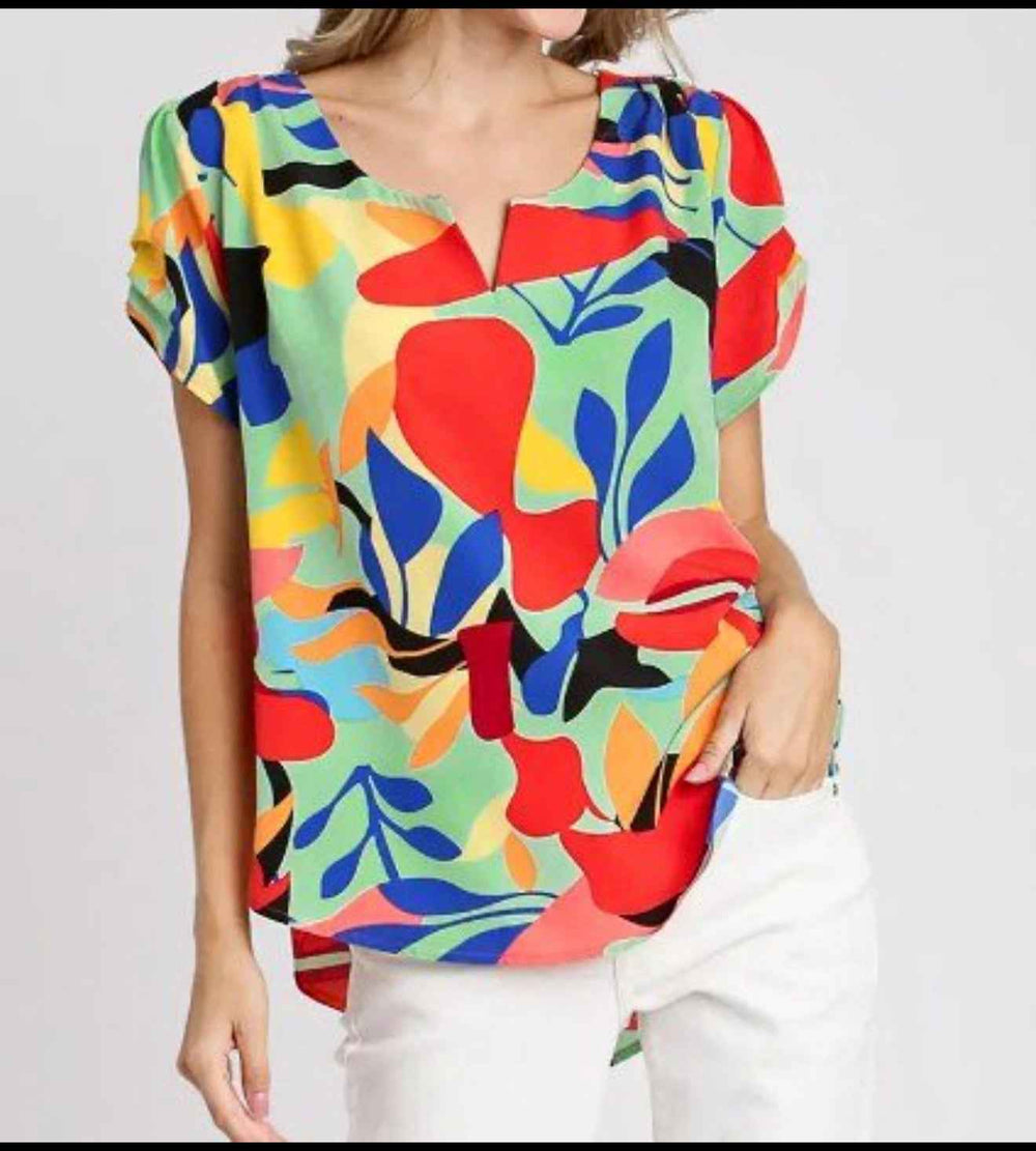 Umgee Abstract-Print Short-Sleeve Blouse – Boho