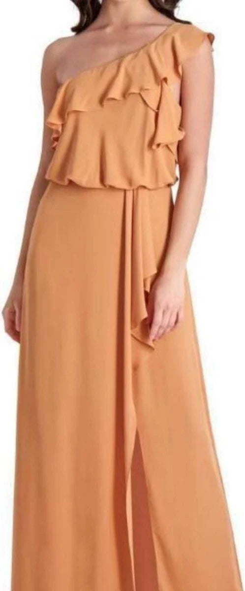 BCBGMAXAZRIA One Shoulder Maxi Dress‎ Size 0 NWT Ruffle Formal Wedding Guest