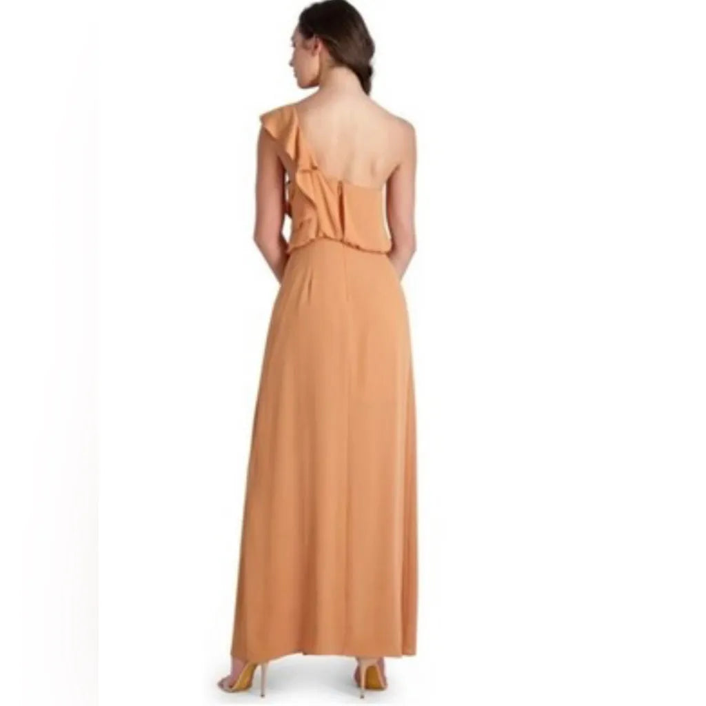 BCBGMAXAZRIA One Shoulder Maxi Dress‎ Size 0 NWT Ruffle Formal Wedding Guest