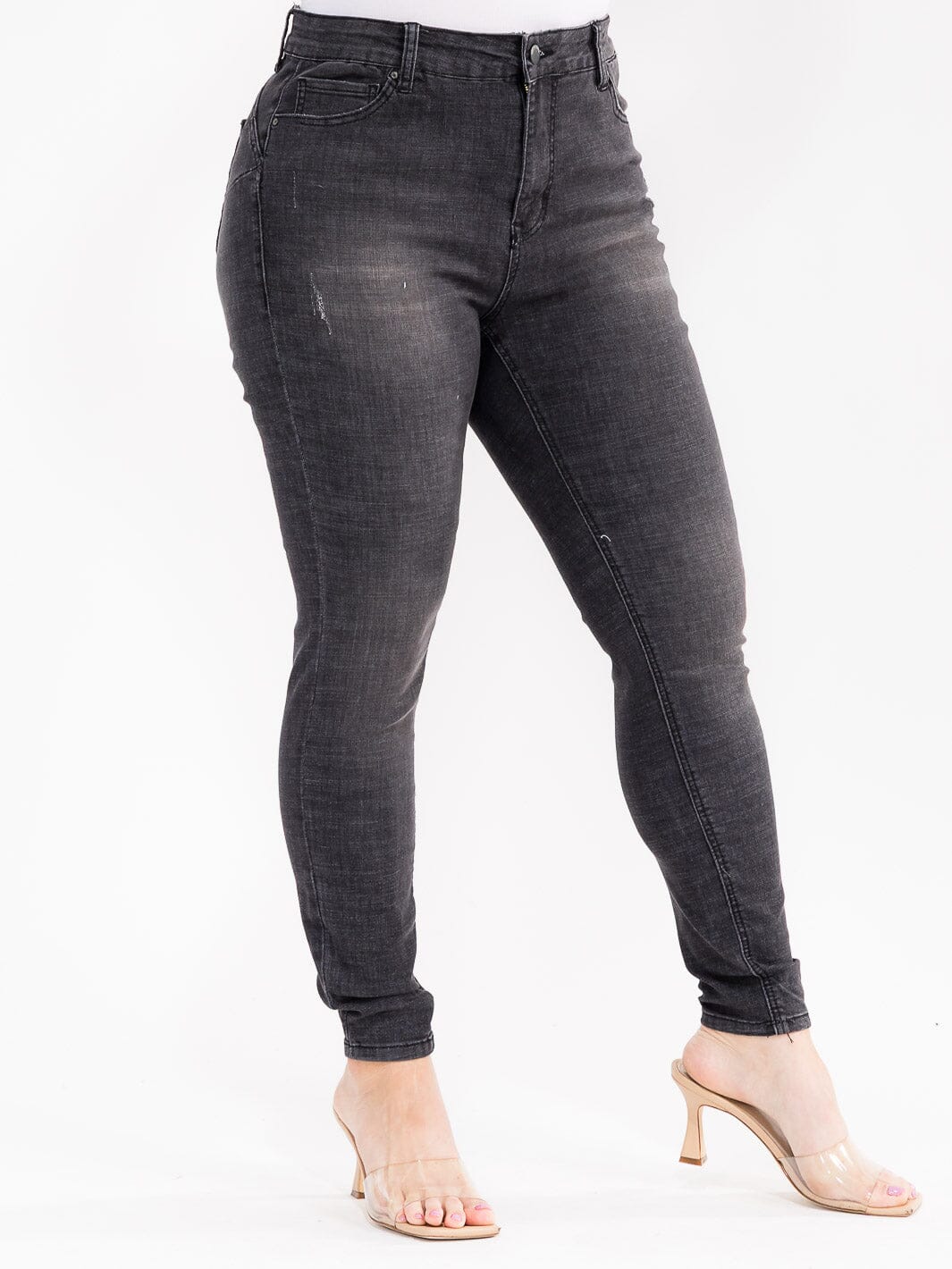 Haute Curve Washed Denim Skinny Jeans | Plus Size Stretch Pants with Button Closure