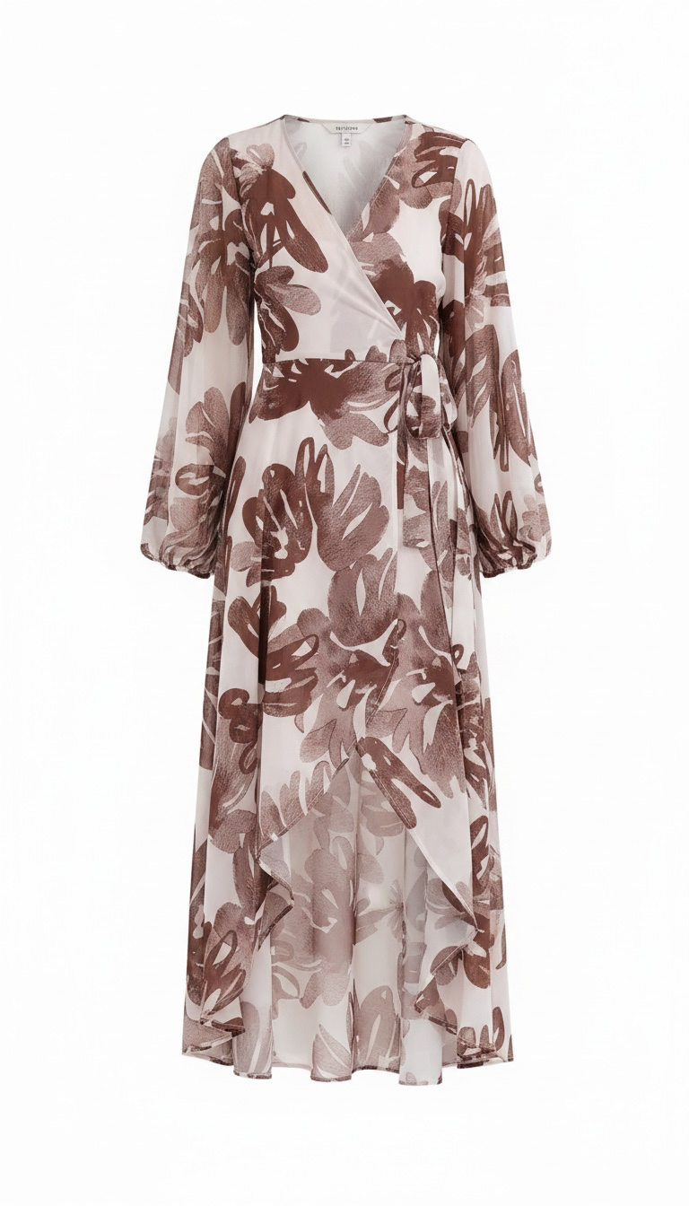 Floral Bell-Sleeve High-Low Wrap Maxi Dress