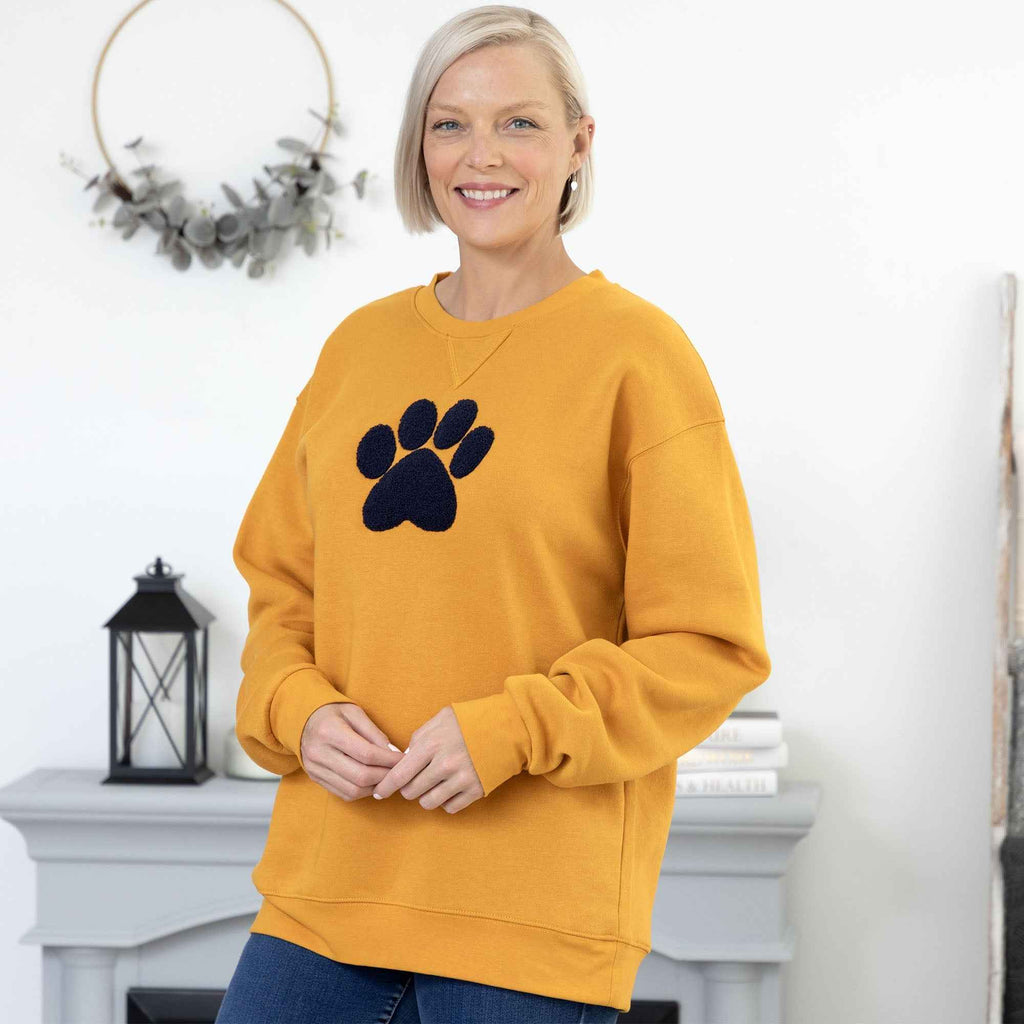 GreaterGood Orange Chenille Paw-Print Sweatshirt