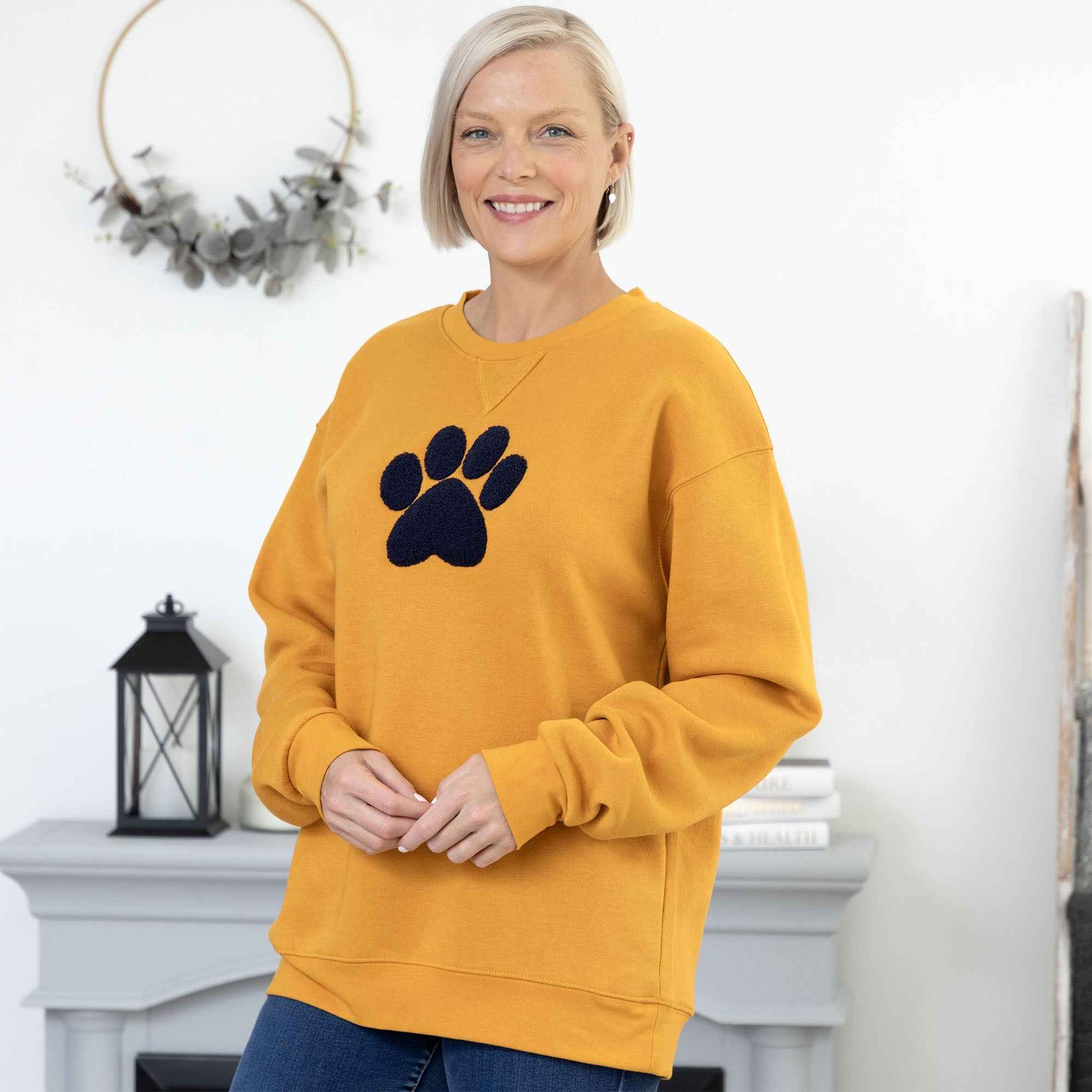 GreaterGood Orange Chenille Paw-Print Sweatshirt