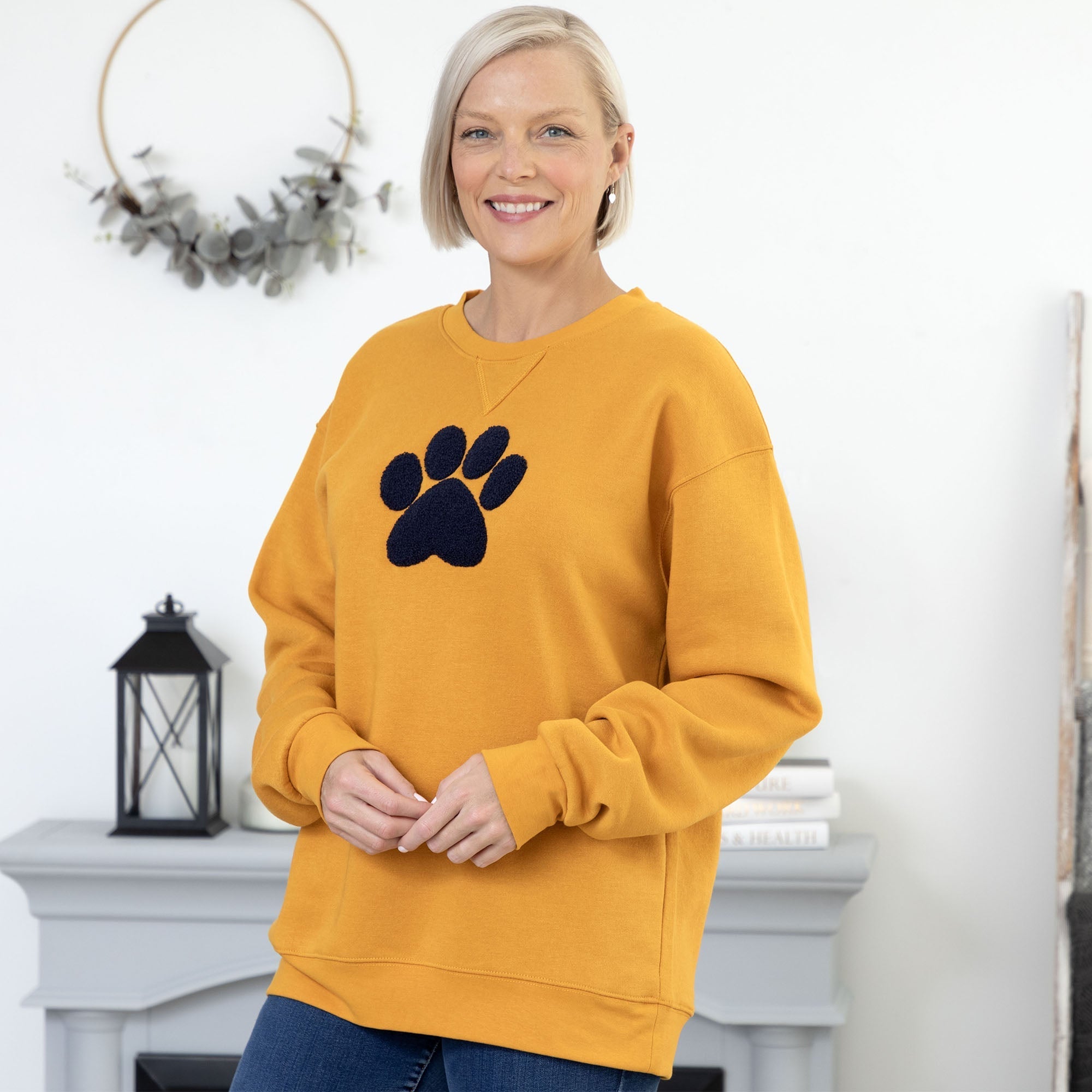 Orange chenille paw-print sweatshirt product image