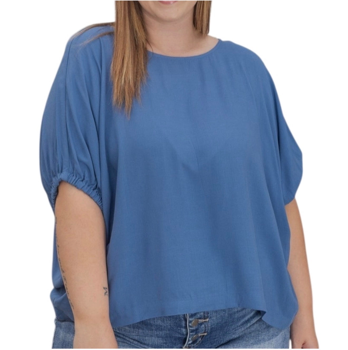 Zenana Dolman Blouse | Ruched Sleeve Boat Neck Top