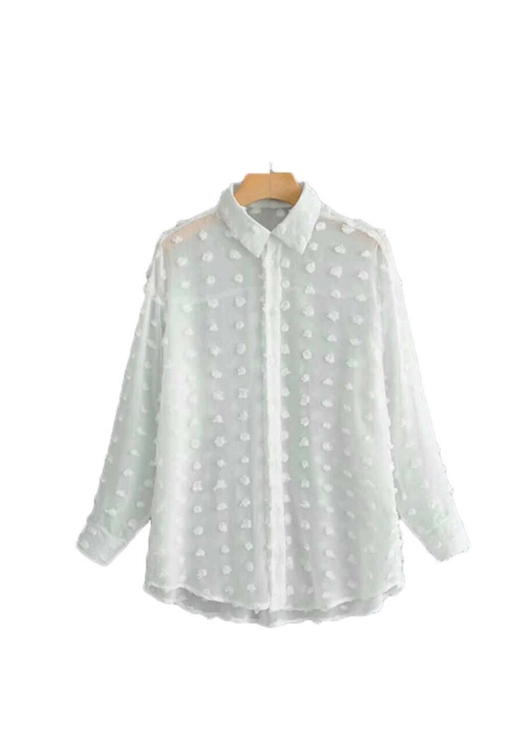 Vine & Love White Sheer Pom Pom Blouse - Balloon Sleeves