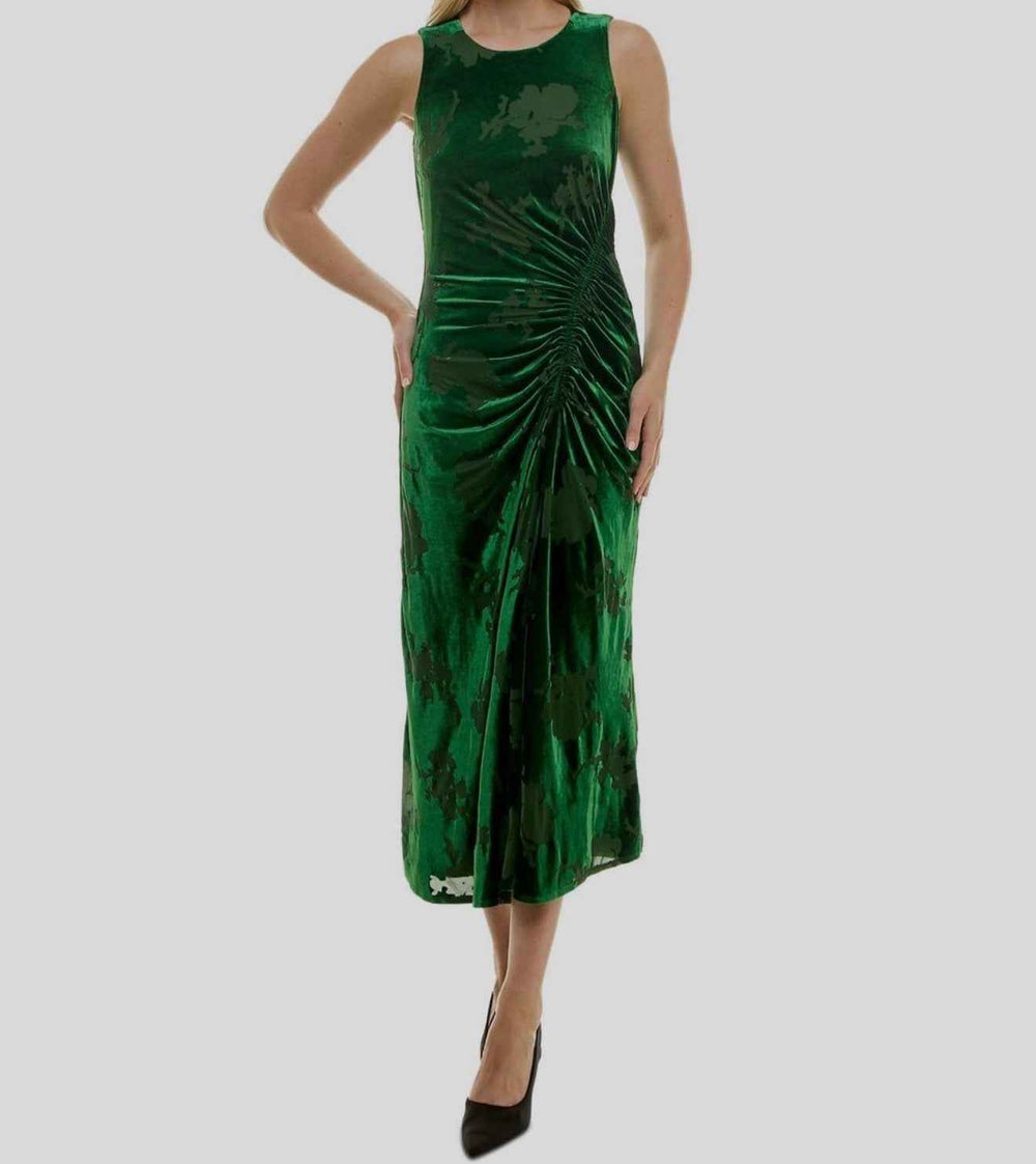 Taylor Ruched Burnout-Velvet Midi Dress – Evening