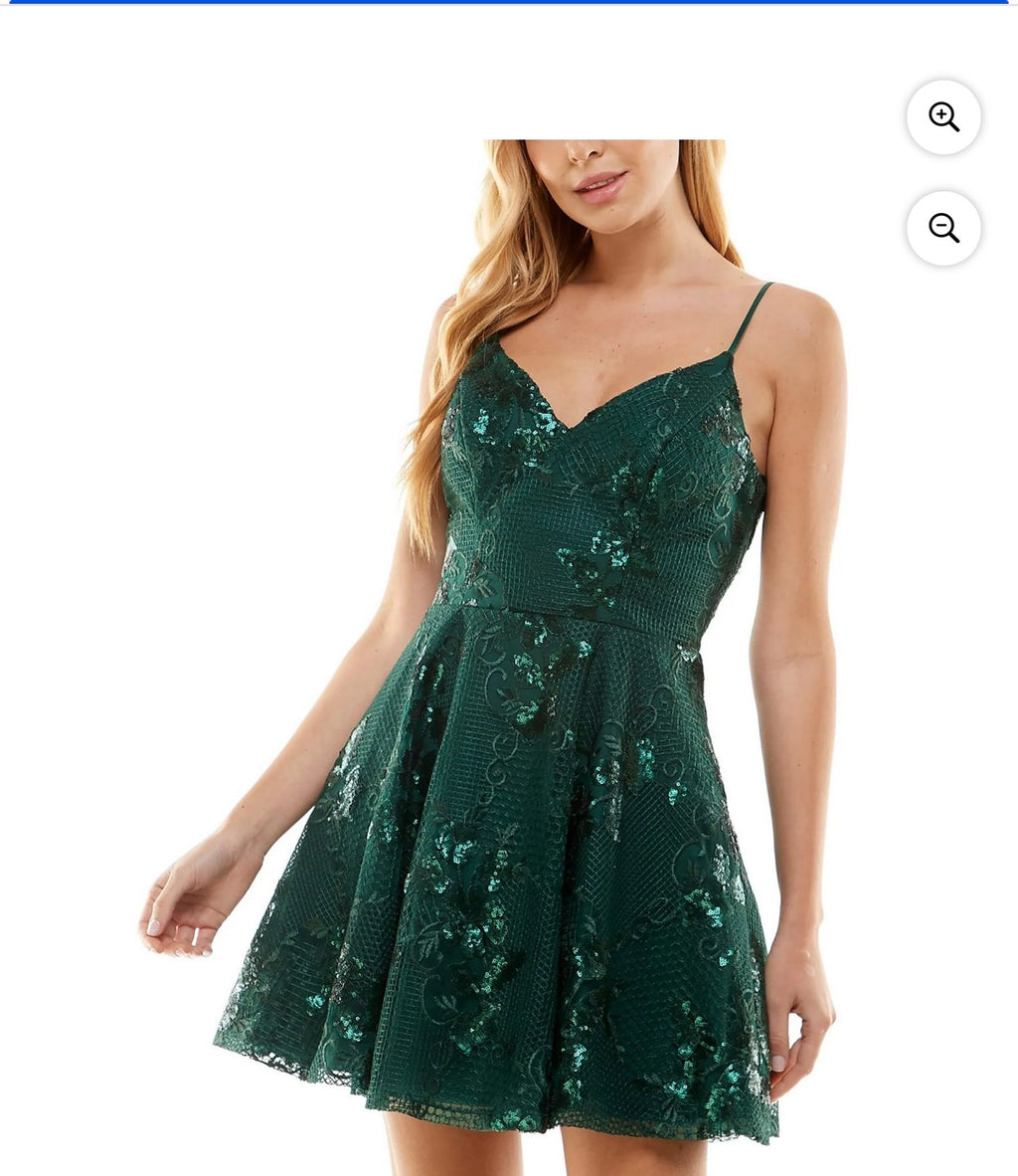 City Studio Womens Juniors Sequined Embroidered Fit & Flare Dress