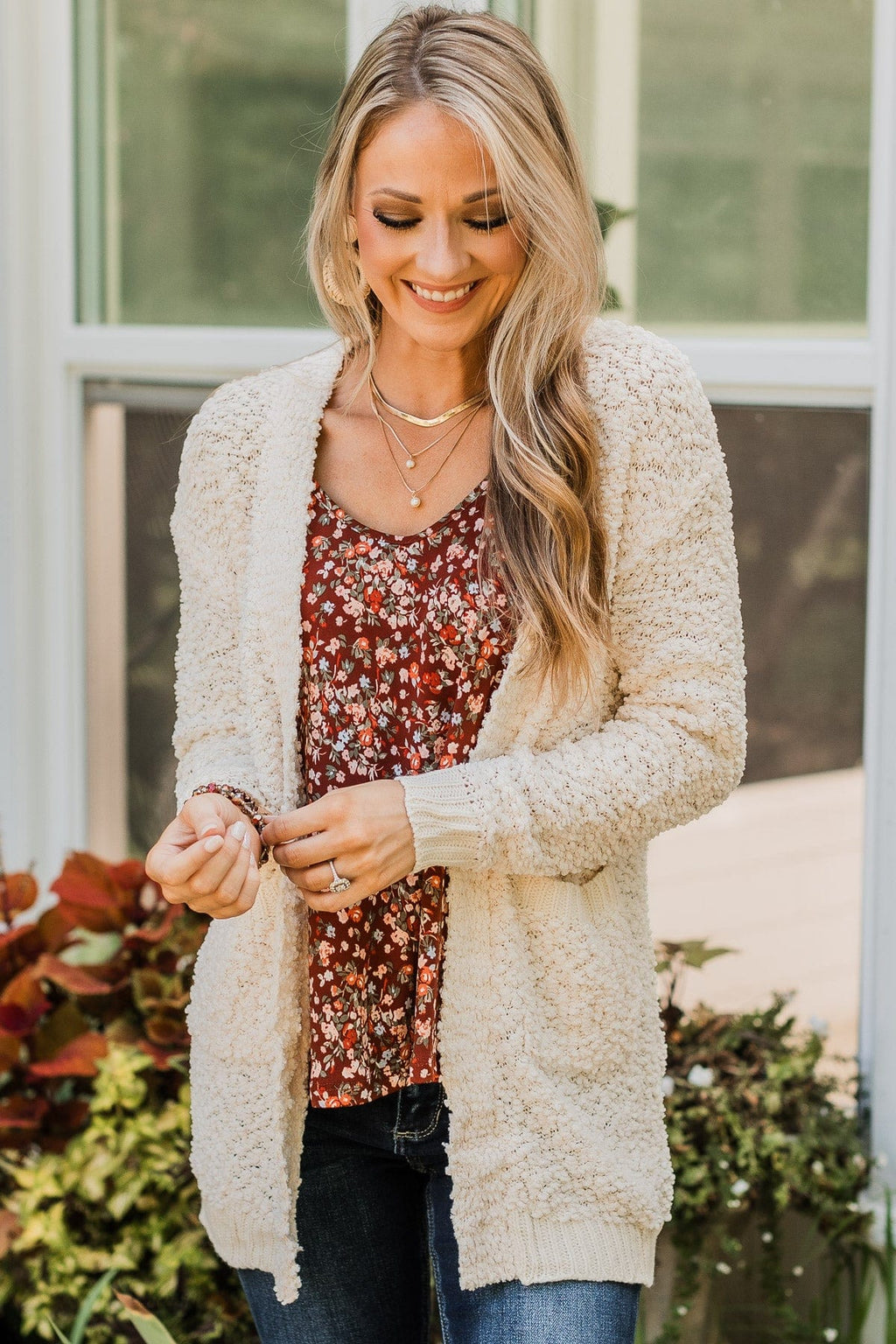 Listicle Popcorn Open Knit Cardigan