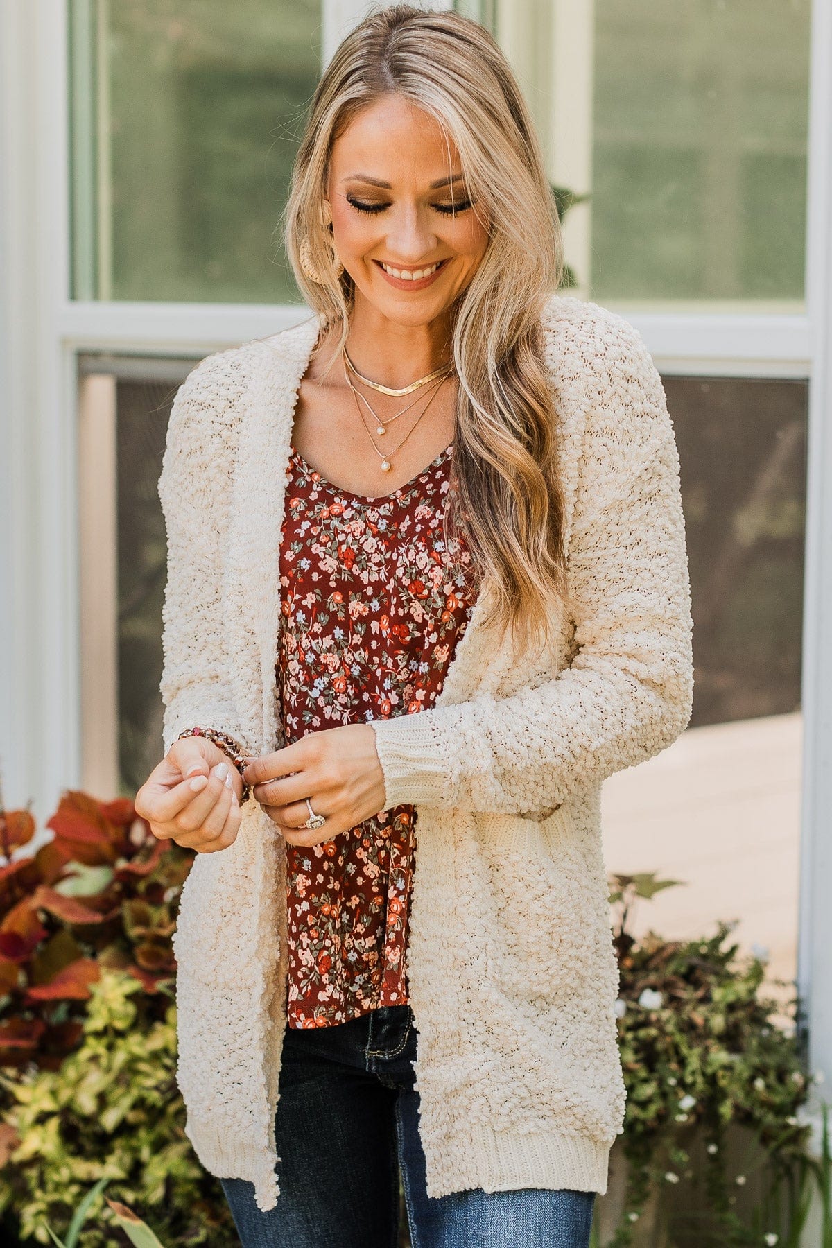 Listicle Popcorn Open Knit Cardigan