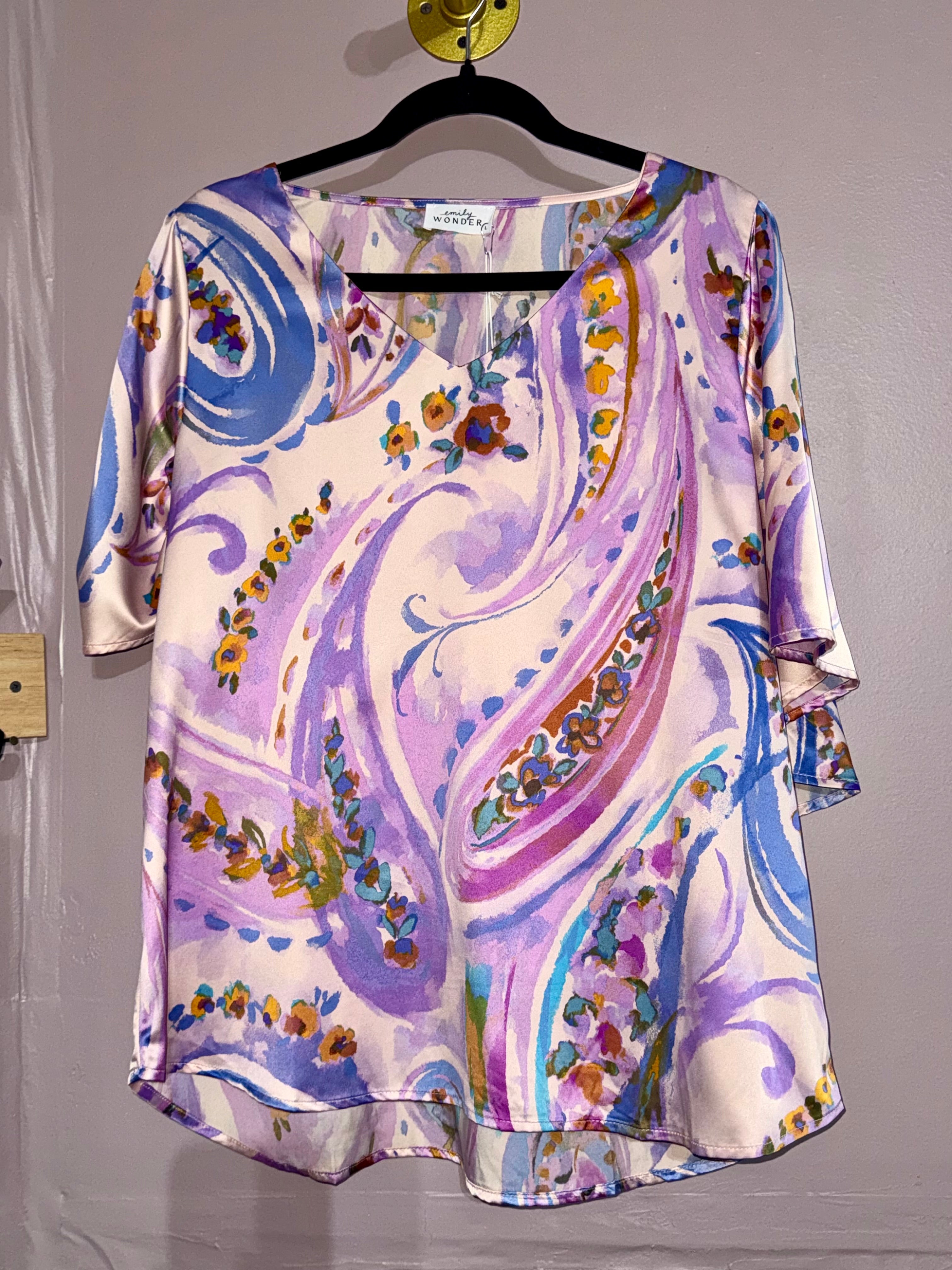 Emily Wonder Lavender Paisley Satin Blouse – Boho