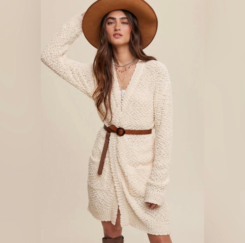 Listicle Popcorn Open Knit Cardigan