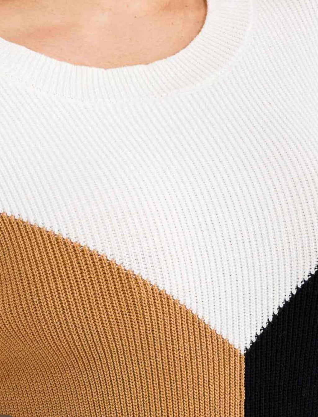 Plus Size Long Sleeve Ribbed Colorblock Pullover Sweater