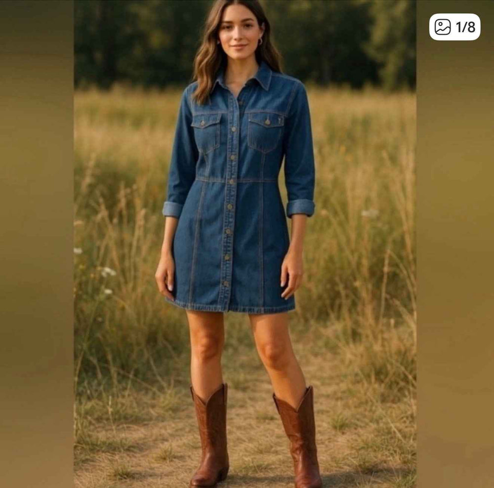 Frye Denim Button-Front Mini Shirt Dress – Western Casual