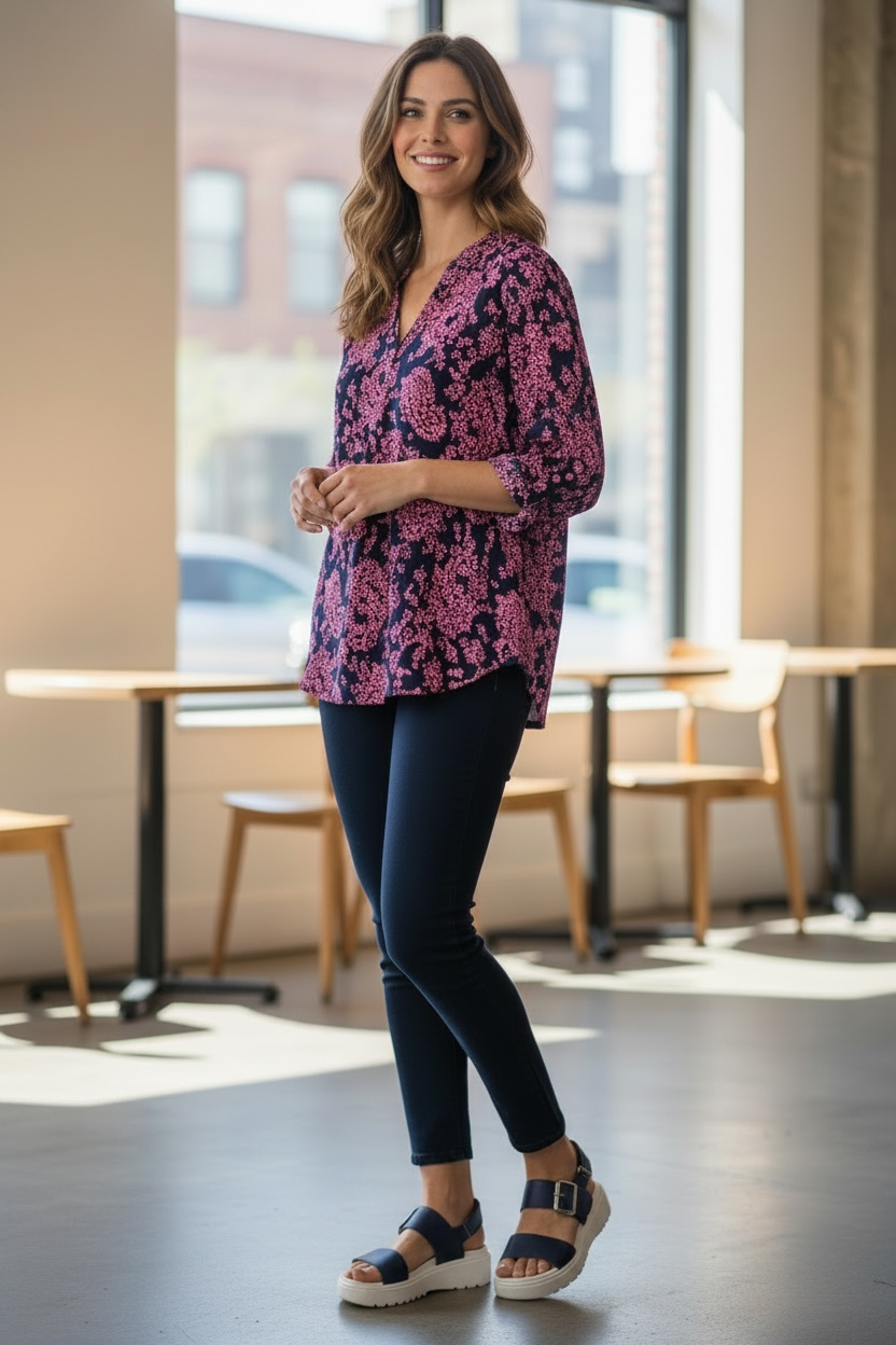 Dear Scarlett Lizzy 3/4 Sleeve Split-Neck Top