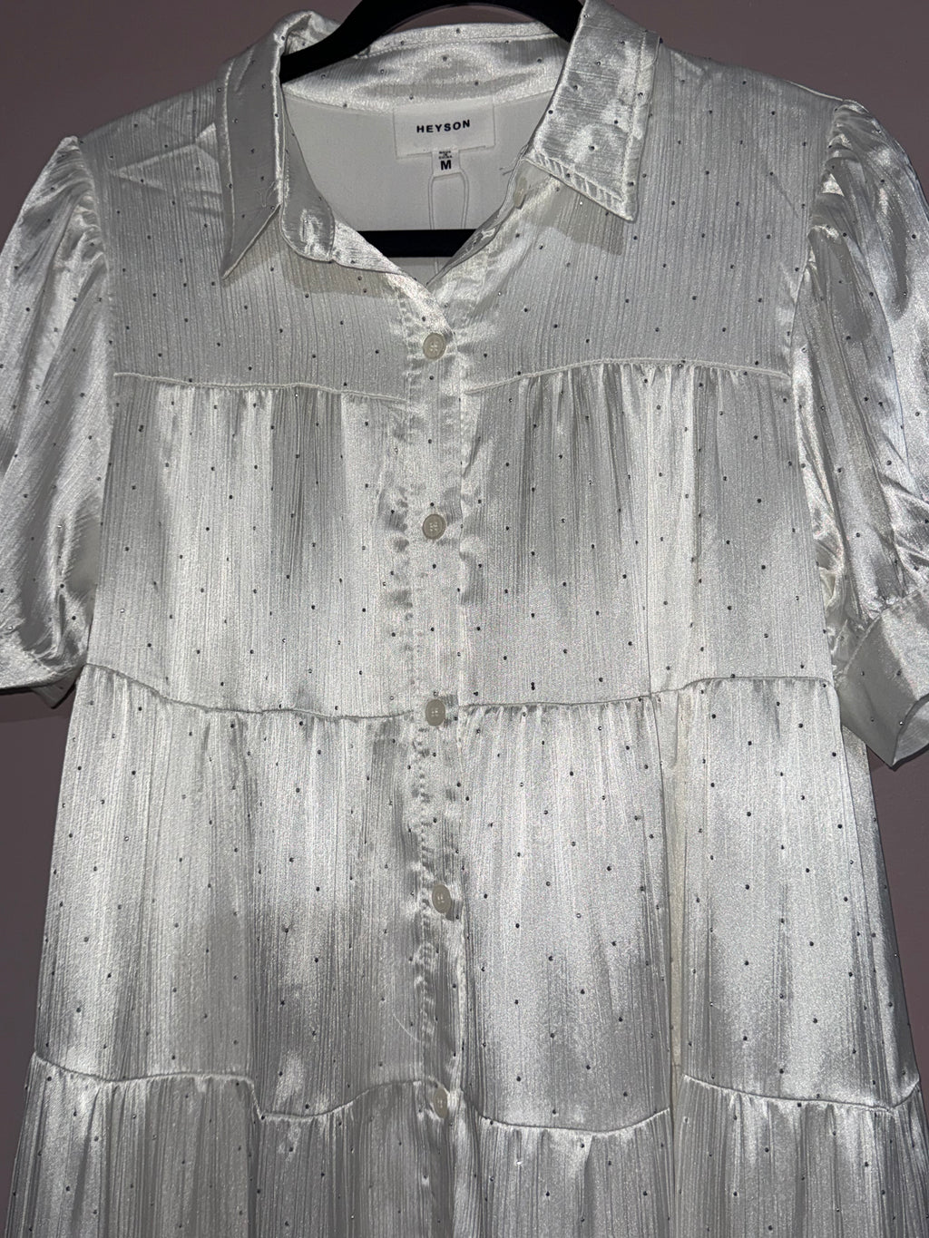 Heyson White Rhinestone Tiered Mini Dress