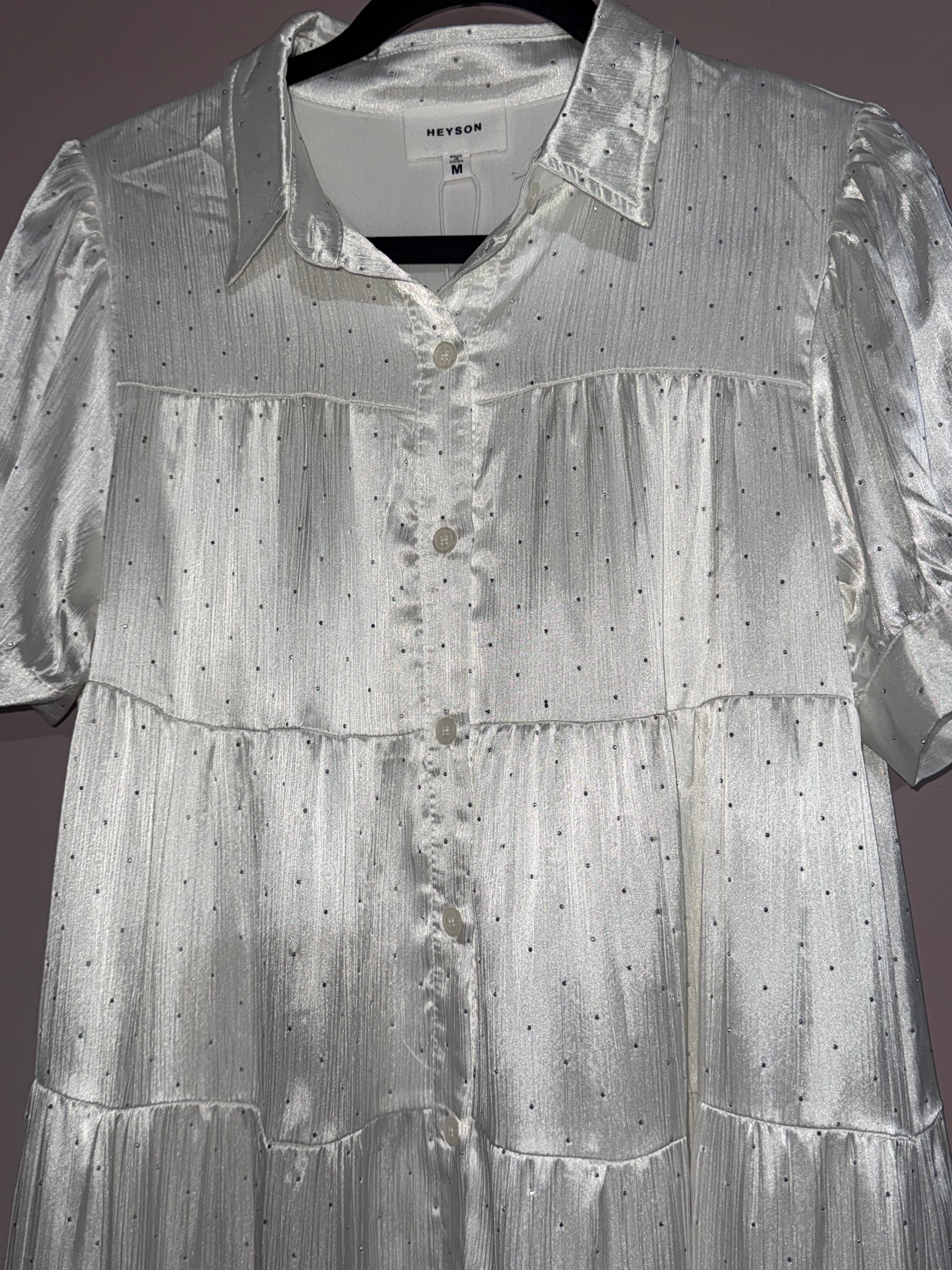 Heyson White Rhinestone Tiered Mini Dress
