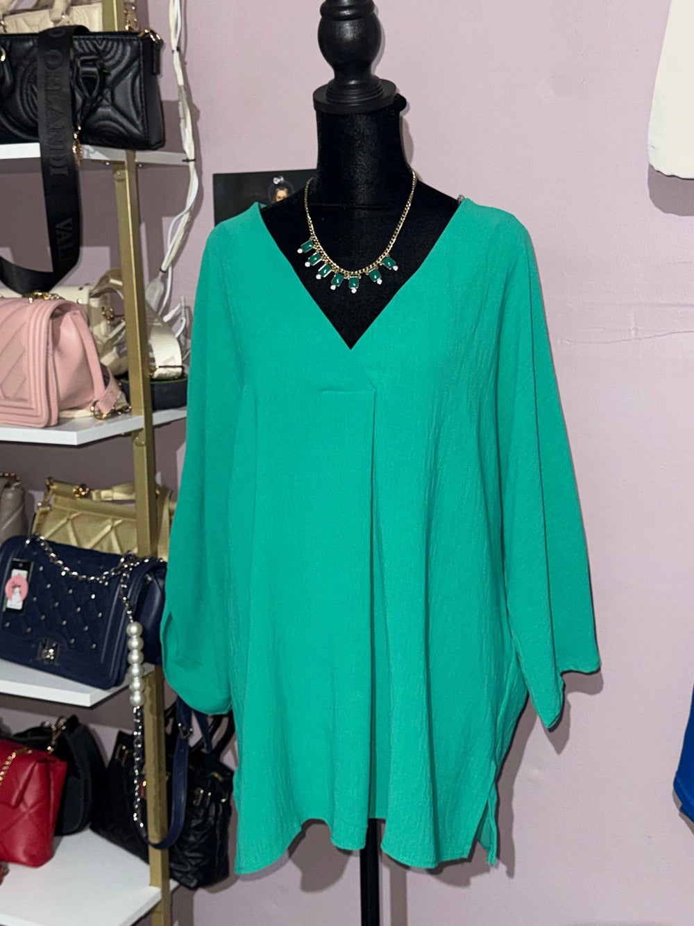 Andrée by Unit Plus-Size Green Dolman V-Neck Top