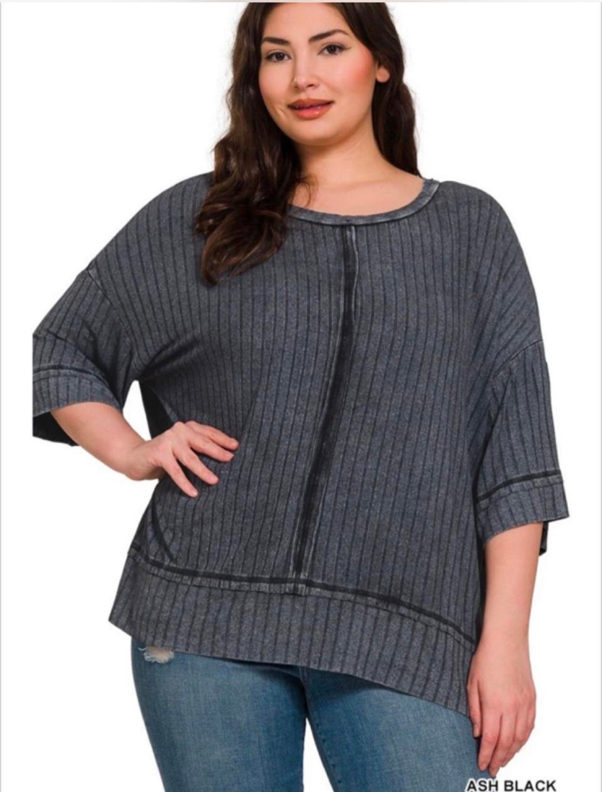 Zenana Plus Ribbed Acid Washed Tunic