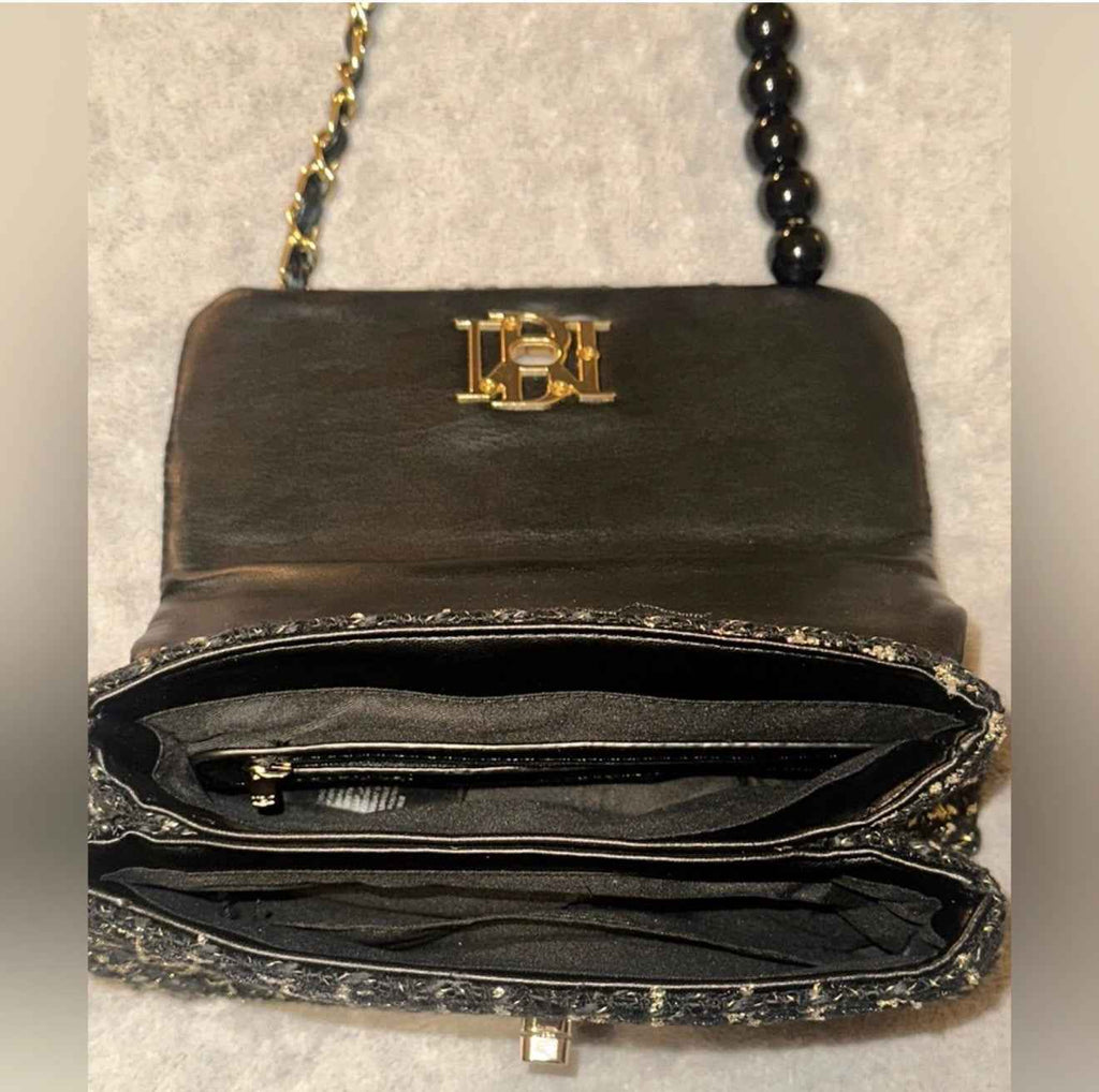 Badgley Mischka Tweed Small Messenger Bag | Gold Hardware & Pearl Chain