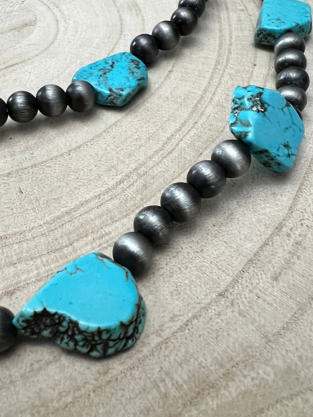 Western Long 48 Inch Faux Turquoise Nugget And Sterling Pearl Necklace