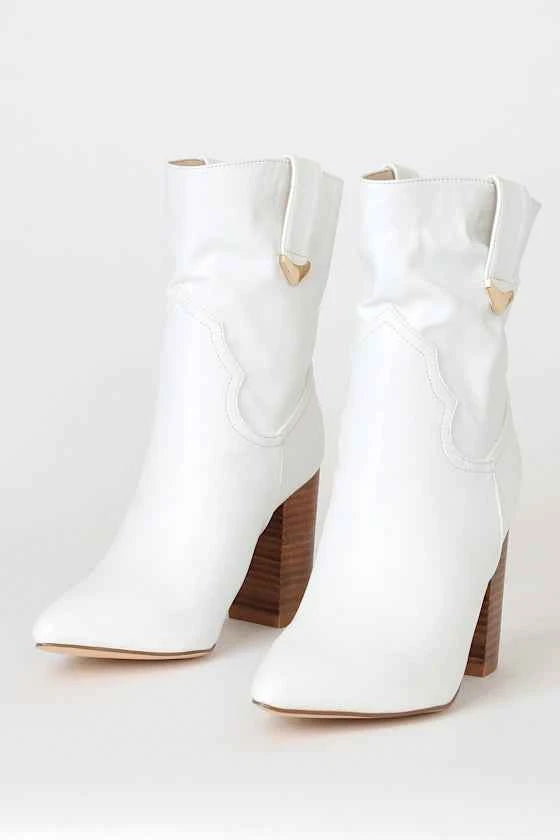 Lulus Taryne White Slouchy Mid-Calf Booties – Western