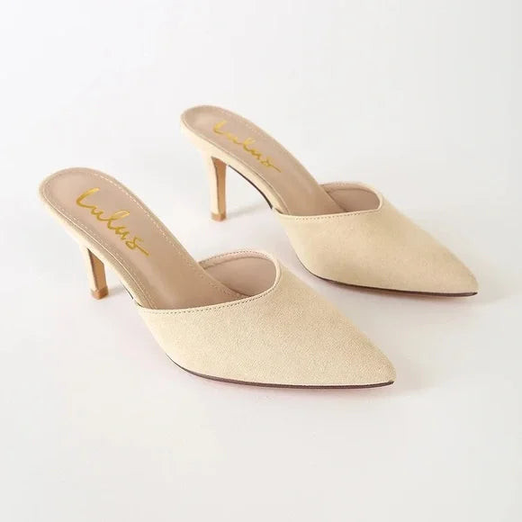 Lulus Nubuck Suede Mules - Pointed-Toe Kitten Heels