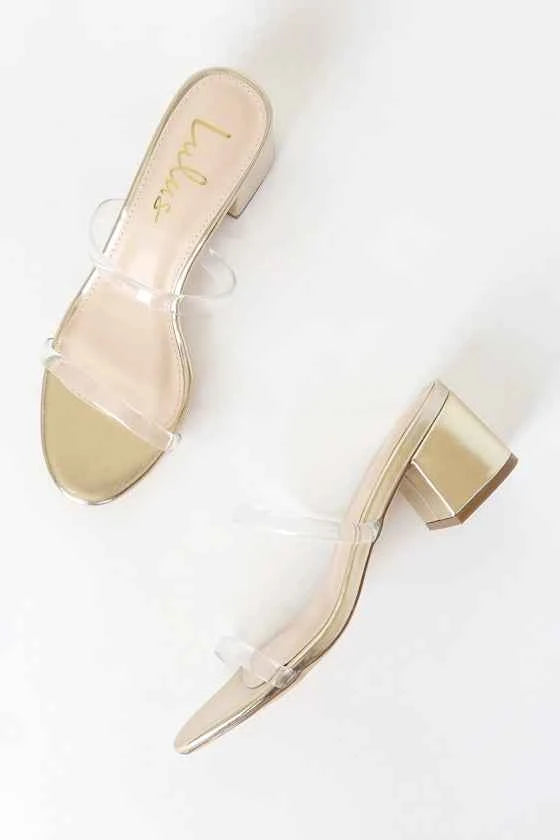 Lulus Savina Gold Mules – Clear-Strap Block Heels