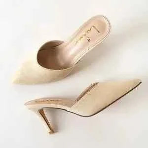 Lulus Nubuck-Suede Pointed-Toe Kitten-Heel Mules