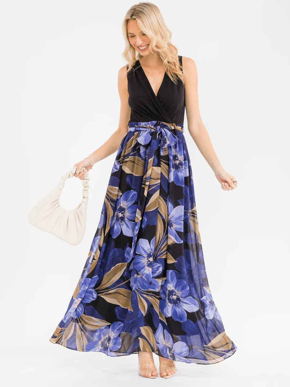 Floral Ruffle Surplice Maxi Dress with Tie Waist